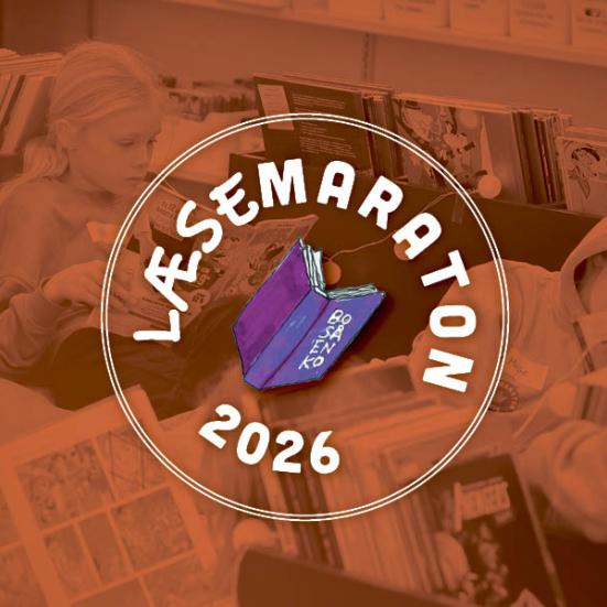 Læsemaraton logo på orange baggrund