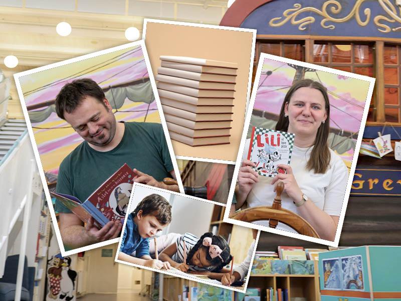 To børnebibliotekarer præsenterer bøger til Litteraturoplevelsesarrangement