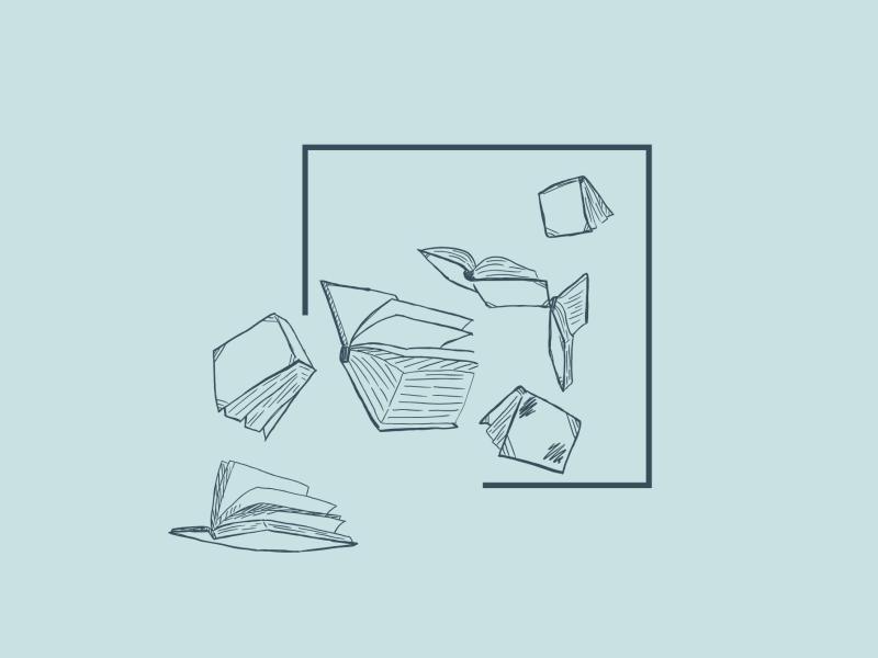 Bøger der falder dalende ned.