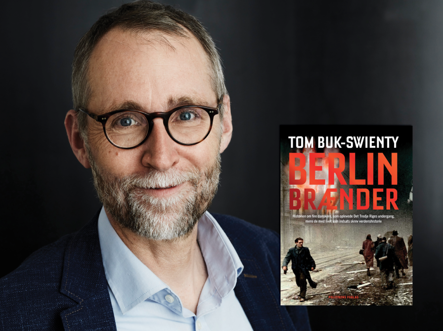 forfatteren med sort baggrund - bogforside på billede.