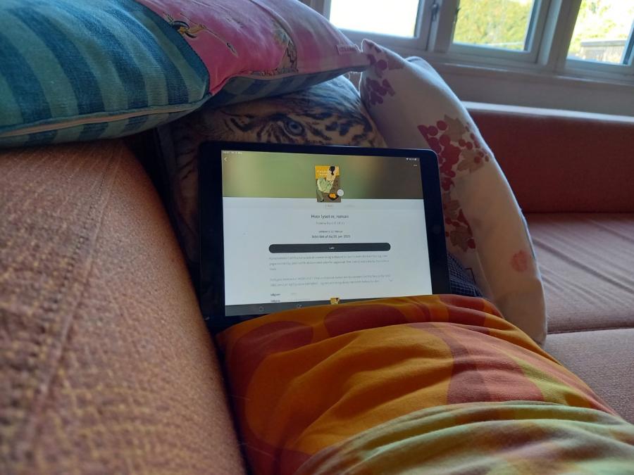 Foto af iPad, hvor der på eRolen er fundet romanen Hvor lyset er